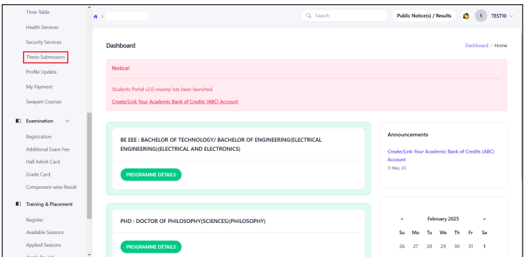 Student dashboard